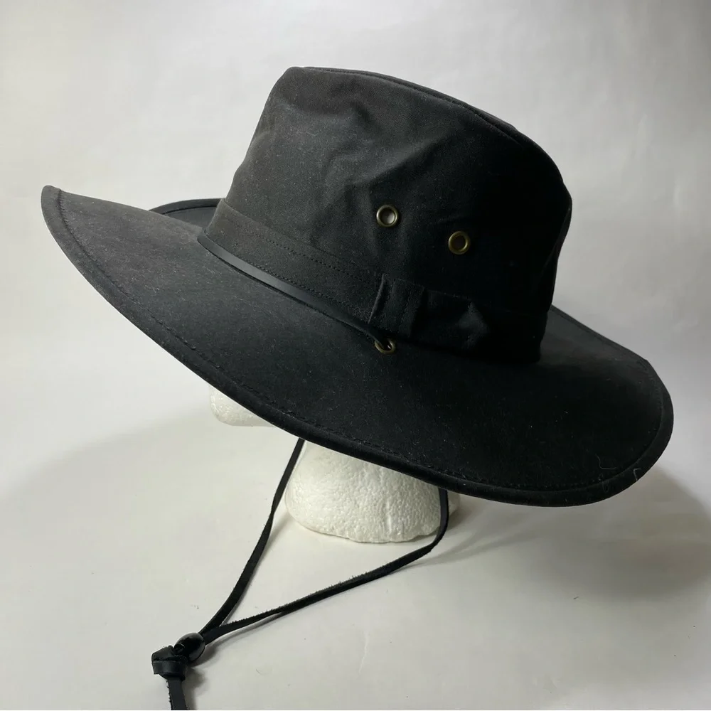 Oilskin Water Repellent Outback Style Brimmed Hat Chin Strap NWT S